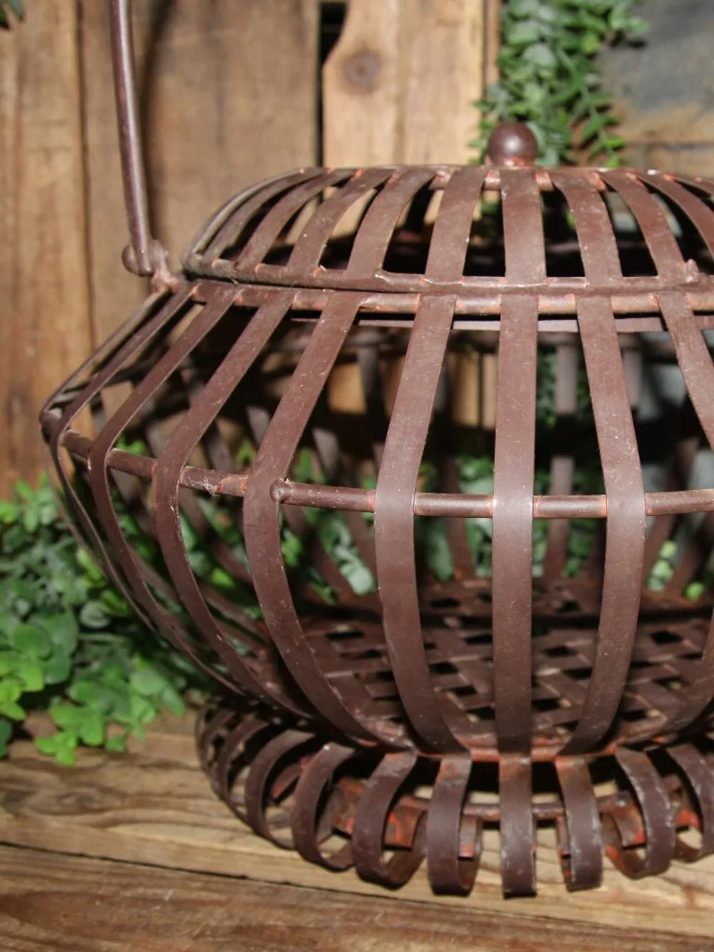 Large HEAVY Vintage Metal & Wrought Iron French Country Lidded Basket